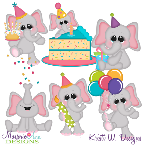 Birthday Elephants SVG Cutting Files + Clipart - Click Image to Close